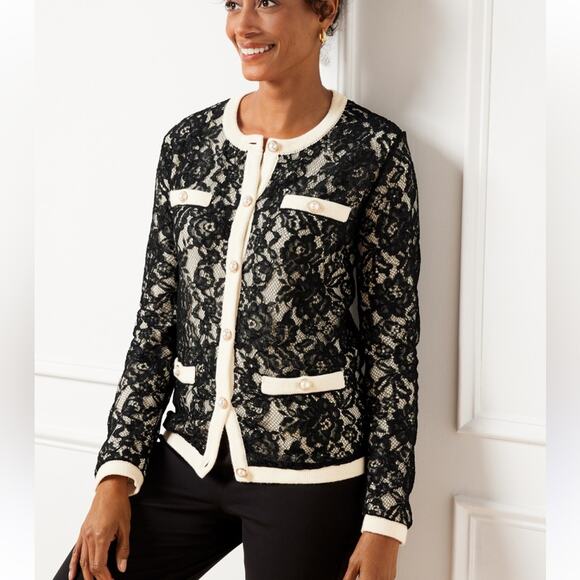 NEW Talbots Black Floral Lace Cardigan Sweater Preppy Classic Old Money Size 1X - Picture 1 of 11